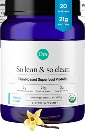 21.2oz - Ora Organic Protein Powder Vanilla, Plant Based, 20 Servings