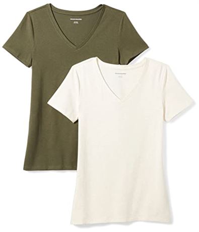 SIZE: XL 2 PACK Amazon Essentials Women's Classic-Fit Short-Sleeve V-Nec..