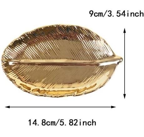 Generic Nordic Gold Leaf Ceramic Storage Tray Gold Leaf Jewelry Tray Dried Fruit