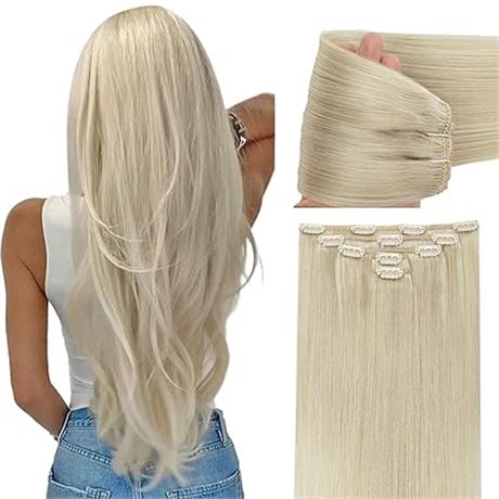 5 PCS, 18 Inch (60g) - Remy Hair Extensions Clip in Human Hair Platinum Blonde I