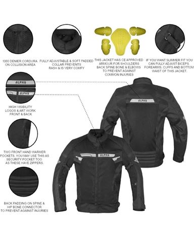 SIZE:S, ALPHA CYCLE GEAR BREATHABLE BIKERS RIDING PROTECTION MOTORCYCLE JACKET M