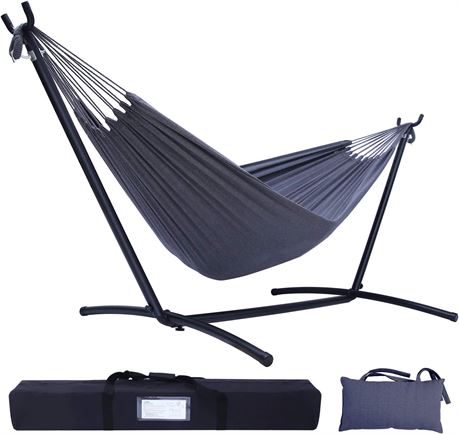 Hammock with Stand, Ohuhu Double Hammock with Space Saving Steel Stand & Pillow,