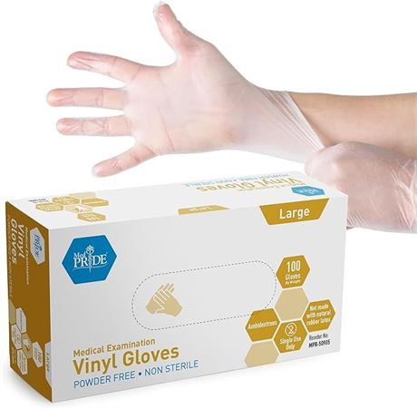 Medpride Medical Vinyl Examination Gloves (Medium, 100-Count) Latex Free Rubber