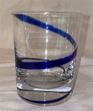 4PACK - Blue Swirl line Low Ball Double Old Fashioned Rocks Glasses