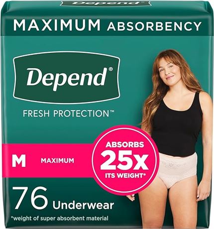 SIZ:M  76 COUNT Of  Depend Fresh Protection Adult Incontinence Underwear Women
