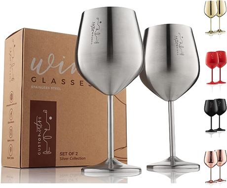 Stemmed Stainless Steel Wine Glasses – 18 oz Unbreakable Goblets for Outdoor Poo