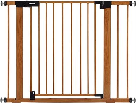 BABELIO 29-40" Metal Baby Gate with Brown Wood Patter...