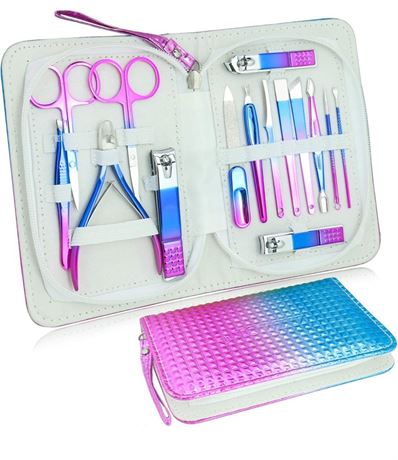 ZIZZON Manicure set Pedicure kit Nail Care Grooming tool with Zipper Travel Case