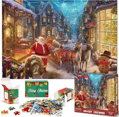 Jigsaw Puzzle Advent Calendar 2023 for Kids and Adults- 1008 Pieces Puzzle 24 Days Christmas Countdown Calendar - Family Game Christmas Gifts for Kids Adults - Polar Christmas Eve(27.56 x 19.68 Inch)