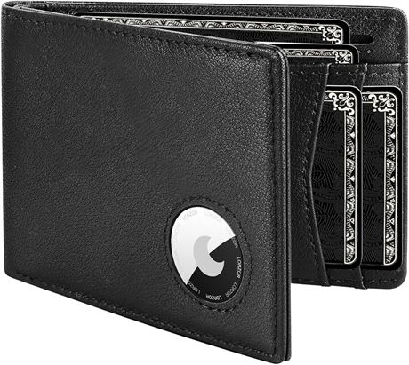 LORZOR AirTag Wallet - Minimalist Front Pocket Mens Wallet for Apple Air Tag, Full Grain Leather, Bifold RFID Blocking Air Tag Wallets for Men up to 12 Cards Gifts for Him (Air Tag Not included), Napa