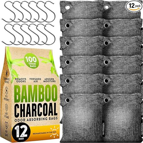 12 Pack, 100g ea - Charcoal Odor Absorber for Strong Odor, Perfect for Smelly Sh
