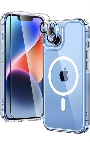 TAURI 5-in-1 Magnetic for iPhone 13 Case for iPhone 14 Case [Clear]