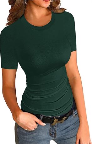 Womens Ribbed Long Sleeve Crewneck Shirts Fitted Sweaters Slim Fit Basic Casual