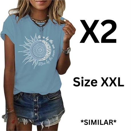 Lot of 2, Size XXL, MaQiYa Womens Graphic Tees Summer Vintage Short Sleeve