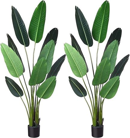 2 Pack/5FT - Fopamtri Artificial Bird of Paradise Plant Fake Palm Tree