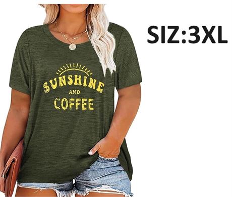 SIZ:3XL Plus Size Sunshine Coffee Shirts Womens Tshirts Graphic Tees