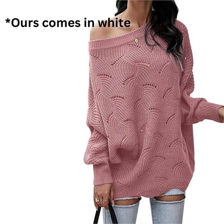 Size L, Qiuwon Womens Off Shoulder Oversized Long Batwing Sleeve Cable Knit Crew
