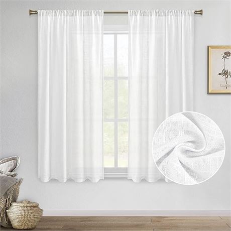 DWCN White Faux Linen Sheer Curtains - 52 x54 inch