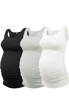 SIZE:XXL, AMPOSH Women's Maternity Tank Top 3 Pack Ruched Side Sleeveless Pregna