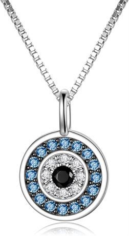 PEIMKO Evil Eye Pendant Necklace Sterling Silver Eye Necklace Greek Protection J