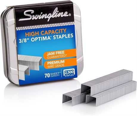 Swingline Optima High Capacity Staples, for 60/70 Sheets staplers, 3/8-Inch Leg Length, 125 per Strip, 2500 per Box (S7035550)