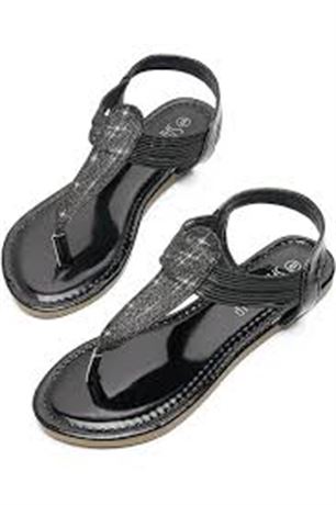 SIZE: 6 SANDALUP Women's Elastic strappy Flat Sandals w Sparkli...