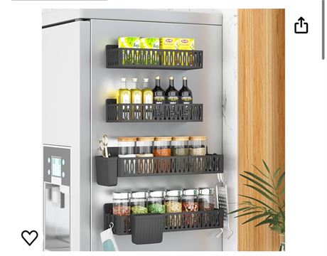 4 Pack Magnetic Spice Rack for Refrigerator, Spice Rack Organizer, Moveable Magn