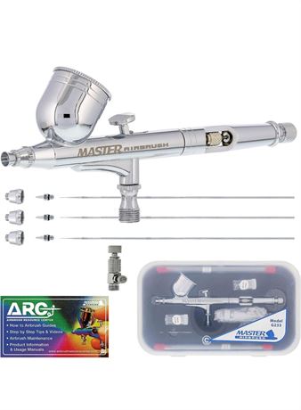 Master Airbrush G233 Pro Set with 3 Nozzle Sets - Dual-Action Gravity Feed Airbr