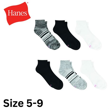 Size 5-9, Hanes womens Hanes Women's Lightweight Breathable Ankle Socks 6 Pair