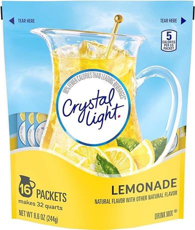 (16PACKETS) 8.6 Oz - Crystal Light Lemonade Sticks, Natural