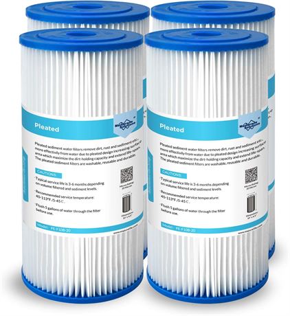 Membrane Solutions 20 Micron Pleated Water Filter Home 10"x4.5" - Pack of 4
