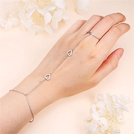 Alphm S925 Sterling Silver Finger Ring Bracelet Hand Harness Adjustable Chain Se