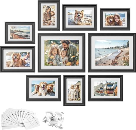 SONGMICS Picture Frames with 16 Mats, Set of 10, Collage Photo Frames with Two 8