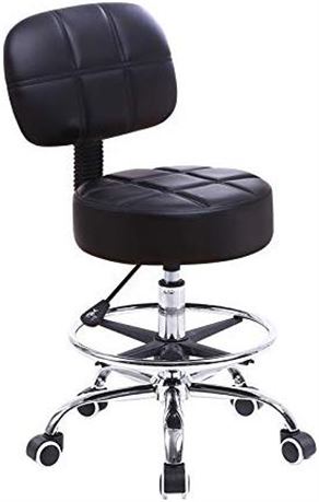 KKTONER Swivel Round Rolling Stool PU Leather with Adjustable Foot Rest Height A