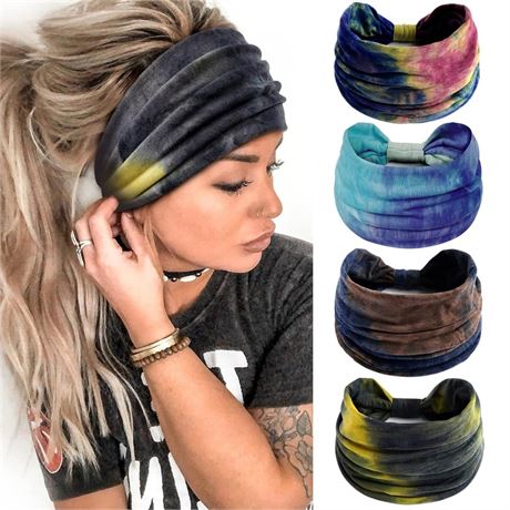 Wide Headbands for Women Tie Dye Head Wraps - Pack of 4