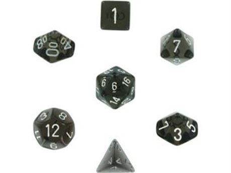 Chessex - D&D Die Set - Polyhedral 7-Die Translucent Dice Set - Smoke with White