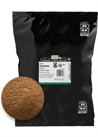 BB 08/26 Frontier Organic Ceylon Ground Cinnamon, 1-Pound Bulk Bag, Non-GMO Fair