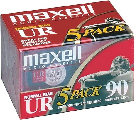 Maxell 108562 UR-90 Audio Cassette Tape, 5 Pack-Brick