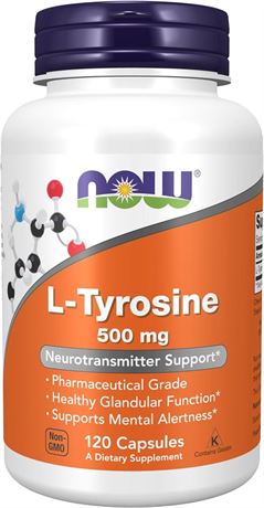 NOW L-Tyrosine (Freeform) Capsules, 500mg, 120 Count