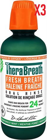 3-PACK Thera Breath Fresh Breath Oral Rinse, Rainforest Mint, 16 Ounce Bottle