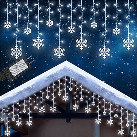 LED Christmas Icicle Lights Outdoor with Snowflake