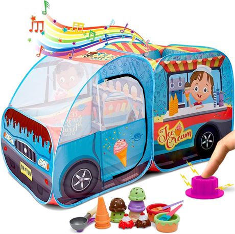 Kiddzery Ice Cream Truck Play Tent for Kids - Pretend Play Toy Food Set - Pop Up