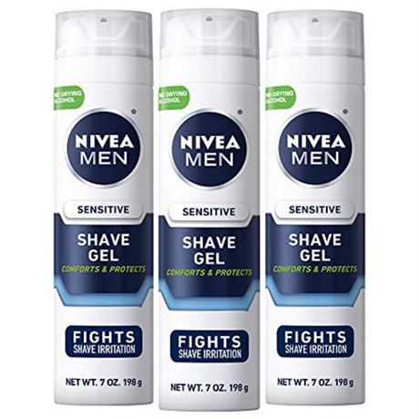 NIVEA MEN Sensitive Shave Gel with Vitamin E Soothing Chamomile, 3 Pack of 7 Oz