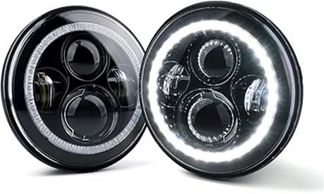 Xprite 7" LED Headlights w/Hi&Lo Beam and Turn Signal Light, DRL Halo Ring Headl
