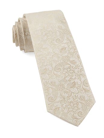 Skinny: 2.5 in. wide x 58 in. long - Ceremony Paisley Light Champagne Tie