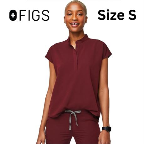 Size S, FIGS Rafaela Two-Pocket Mandarin Collar Medical Scrub Top Women