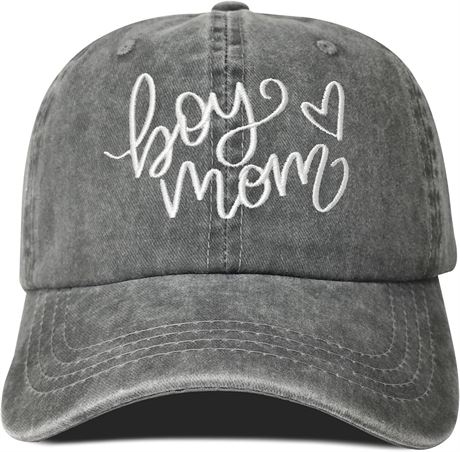 Hepandy Embroidered Boy Mom Hat for Women, Gift for Mama Mother, Washed Gray Baseball Cap Adjustable Cotton Snapback Hats, Boy Mom (Washed Gray), One Size