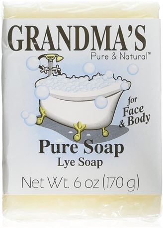 Grandma's Pure & Natural Lye Soap Bars for Dry Skin No Additives 6oz (Set of 4)