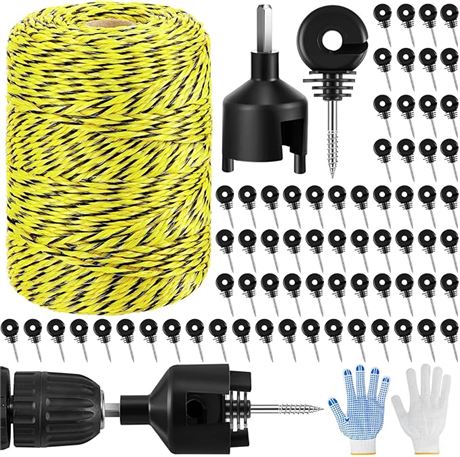 Sweetude 660 Feet Electric Fence Polywire and 100 Pcs Electric Fence Insulator w