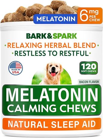(120 CHEWS) Calming Melatonin for Dogs Sleep - 6mg Melatonin Chews
